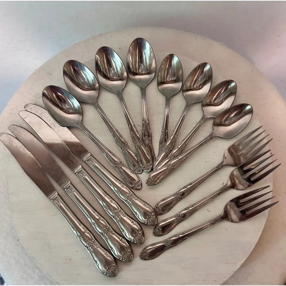 Wm A Rogers Oneida Ltd Stainless Flatware Set 15 Pc Floral Pattern Silverware
